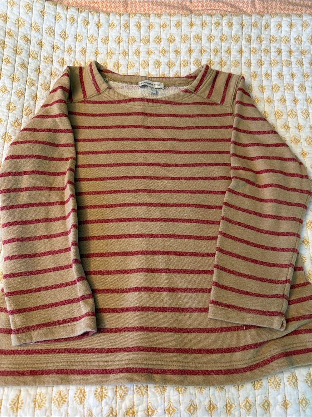 Coldwater Creek Tan Sweatshirt  with Red Stripes large